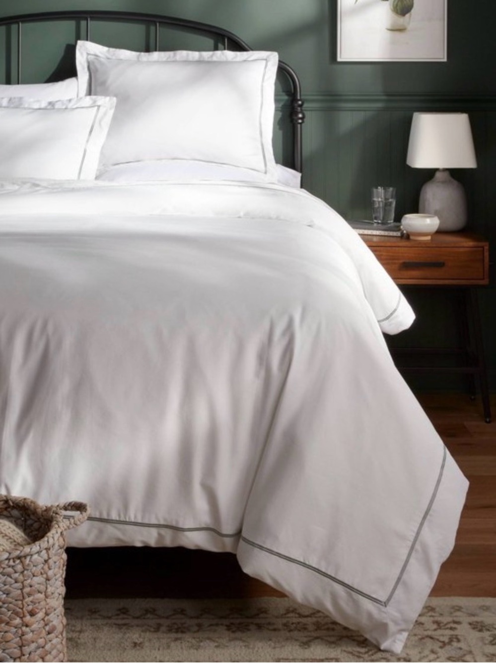 New Threshold Luxe Embroidered Border Cotton Sateen Duvet Set Full/Queen